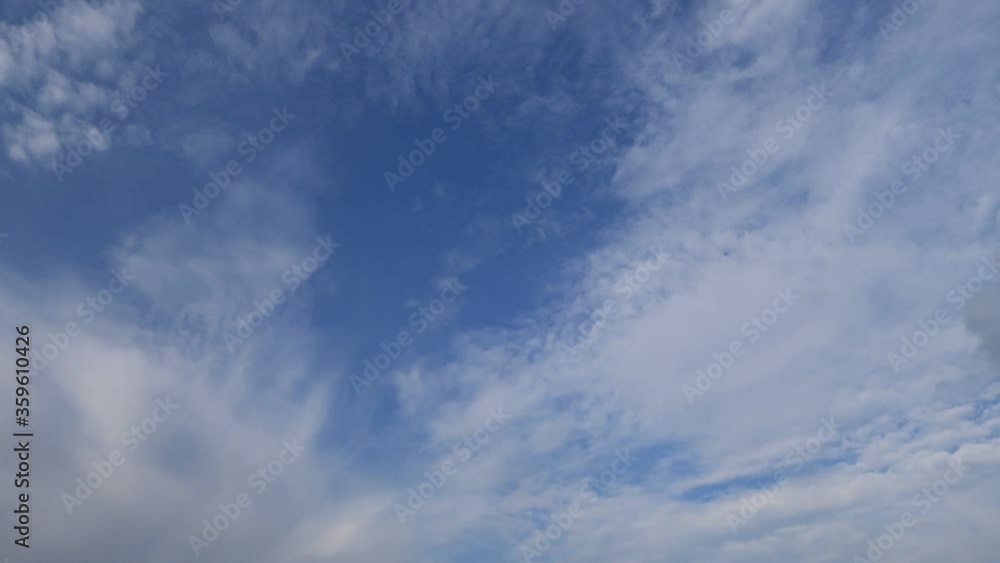 TimeLapse of Morning sunrise blue sky with wispy smoke cirrus or cirrostratus & white puppy fluffy cirrocumulus cloudscape in tropical summer or spring sunlight & sun rays at daylight sunshine day TimeLapse of Morning sunrise blue sky with wispy smoke cirrus or cirrostratus & white puppy fluffy cirrocumulus cloudscape in tropical summer or spring sunlight & sun rays at daylight sunshine day