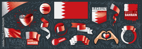 Vector set of the national flag of Bahrain in various creative designs