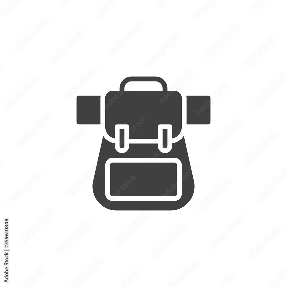 Knapsack, backpack vector icon. filled flat sign for mobile concept and web design. Hiking bag glyph icon. Symbol, logo illustration. Vector graphics Knapsack, backpack vector icon. filled flat sign for mobile concept and web design. Hiking bag glyph icon. Symbol, logo illustration. Vector graphics