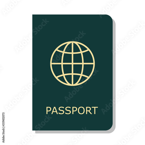 green passport cover with globe outline, flat vector illustration