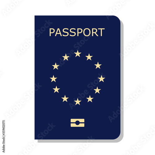 blue passport cover with stars  flat vector illustration