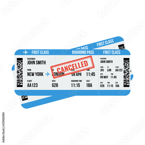 two first class flight boarding pass with cancelled stamp