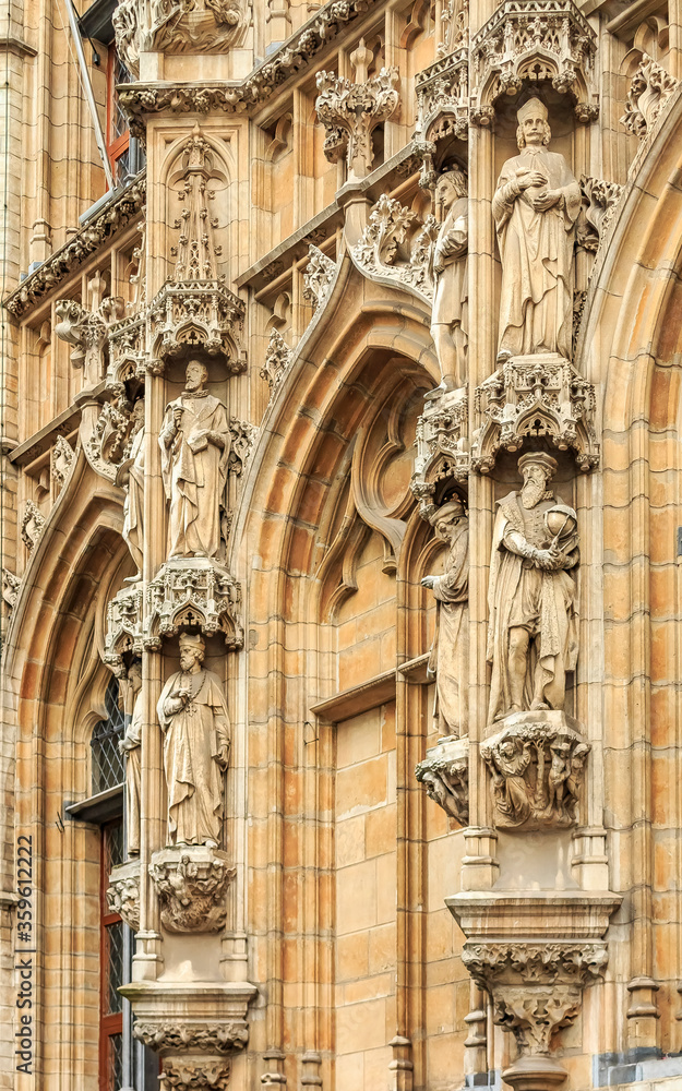 Facade of the gothic town hall on Grote Markt square in Leuven Belgium
