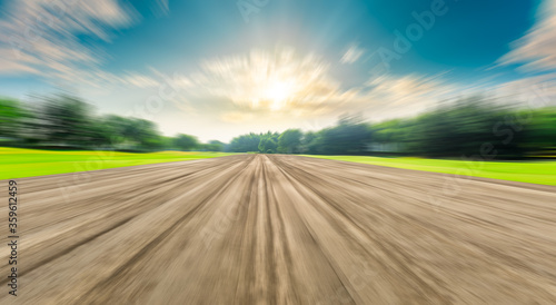Fast moving road and forest natural landscape.