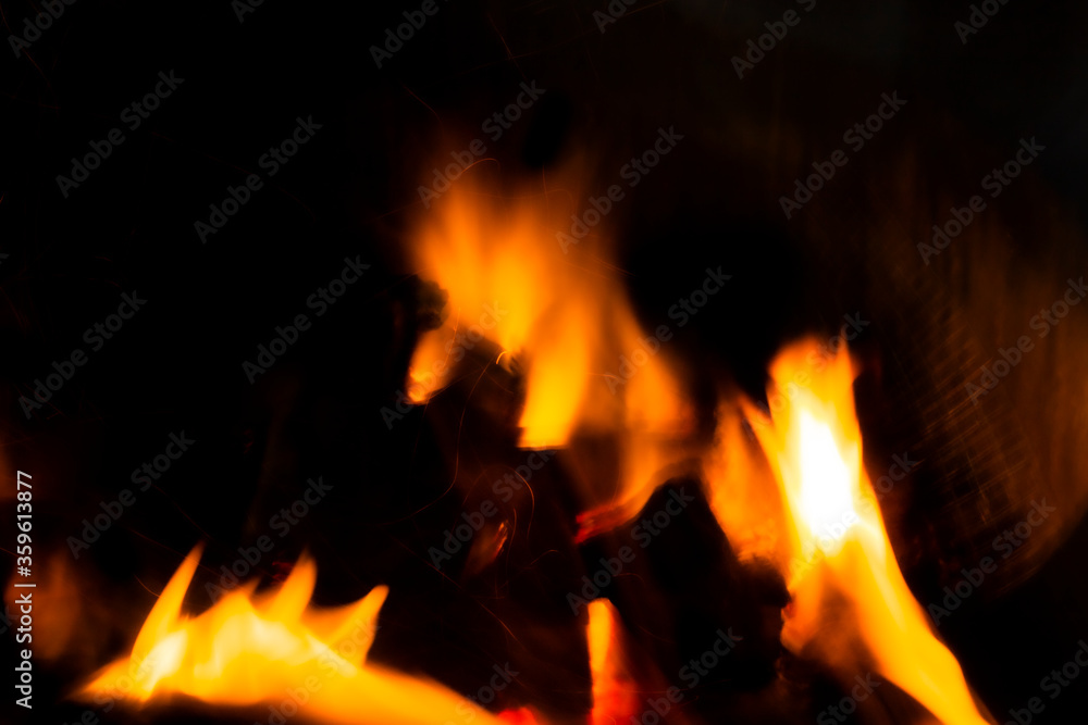 Empty Charcoal grill with open fire light at night Empty Charcoal grill with open fire light at night
