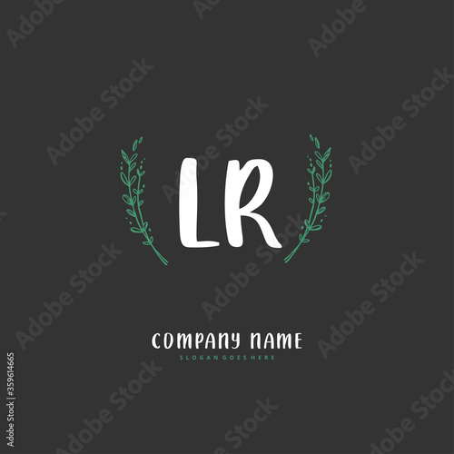 L R LR Initial handwriting and signature logo design with circle. Beautiful design handwritten logo for fashion, team, wedding, luxury logo.