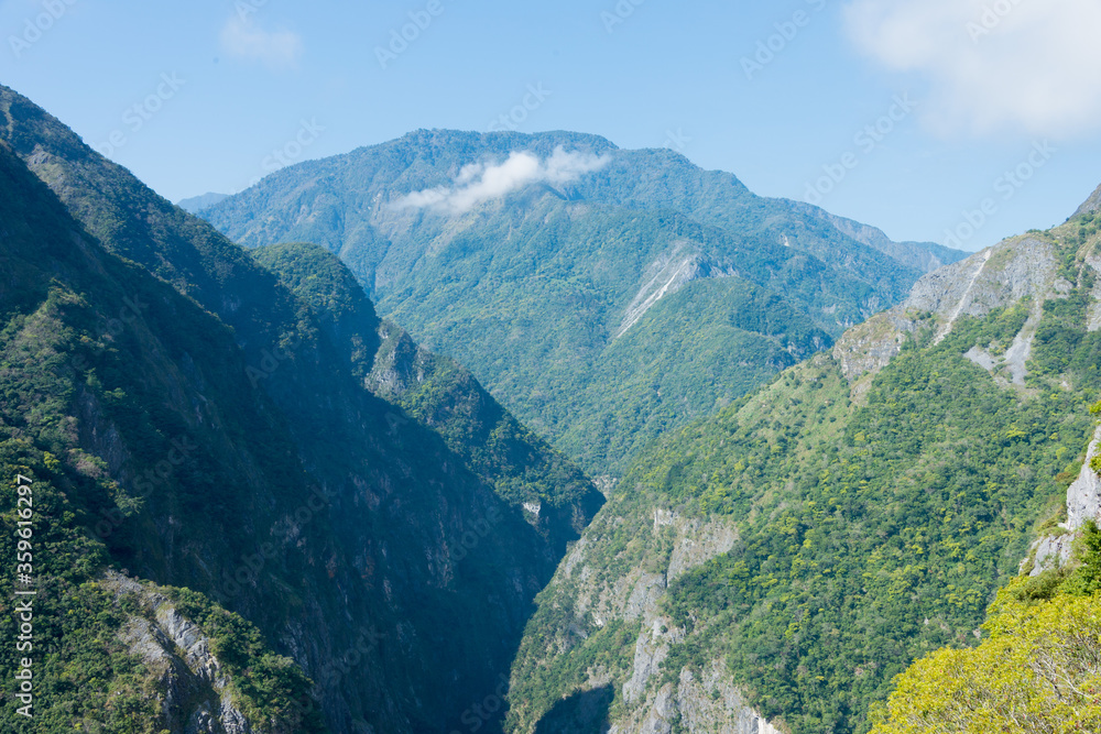 Beautiful scenic view from Zhuilu Cliff in Taroko National Park, Xiulin, Hualien, Taiwan.