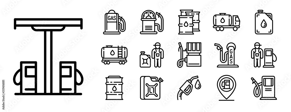 Petrol station icons set. Outline set of petrol station vector icons for web design isolated on white background Petrol station icons set. Outline set of petrol station vector icons for web design isolated on white background