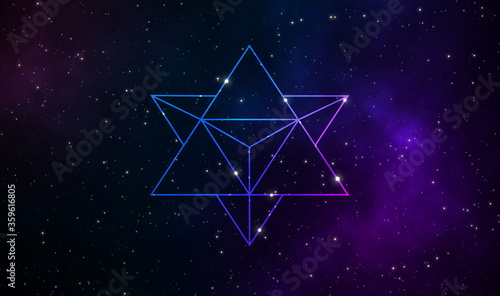 Star tetahedron or merkaba geometry sign on galaxy background photo