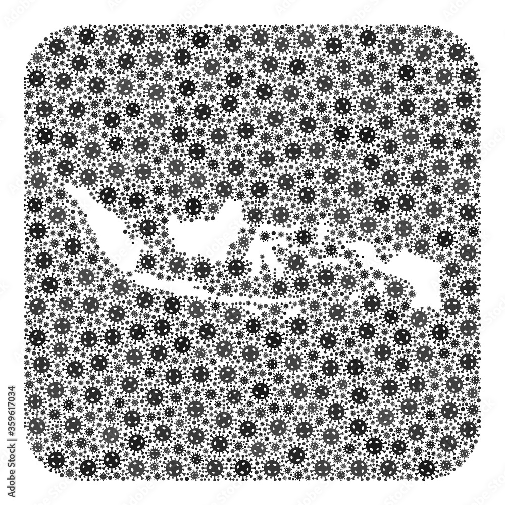 Covid-2019 virus map of Indonesia mosaic designed with rounded square and stencil. Vector map of Indonesia composition of pandemic virus ojects in different sizes and gray color tints. Covid-2019 virus map of Indonesia mosaic designed with rounded square and stencil. Vector map of Indonesia composition of pandemic virus ojects in different sizes and gray color tints.