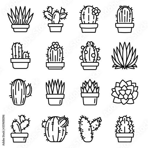 Succulent icons set. Outline set of succulent vector icons for web design isolated on white background