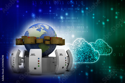 Tableau sur toile 3d rendering wifi repeater booster with card box