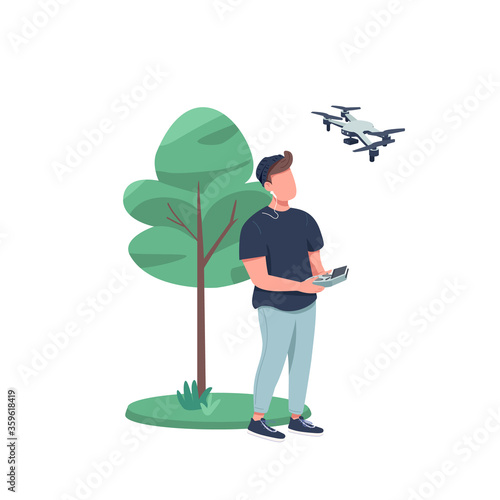 Man with drone flat color vector faceless character