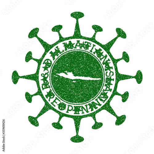 Hvar & Dalmatian Islands Reopening Stamp. Green round badge of island with map of Hvar & Dalmatian Islands. Island opening after lockdown. Vector illustration.