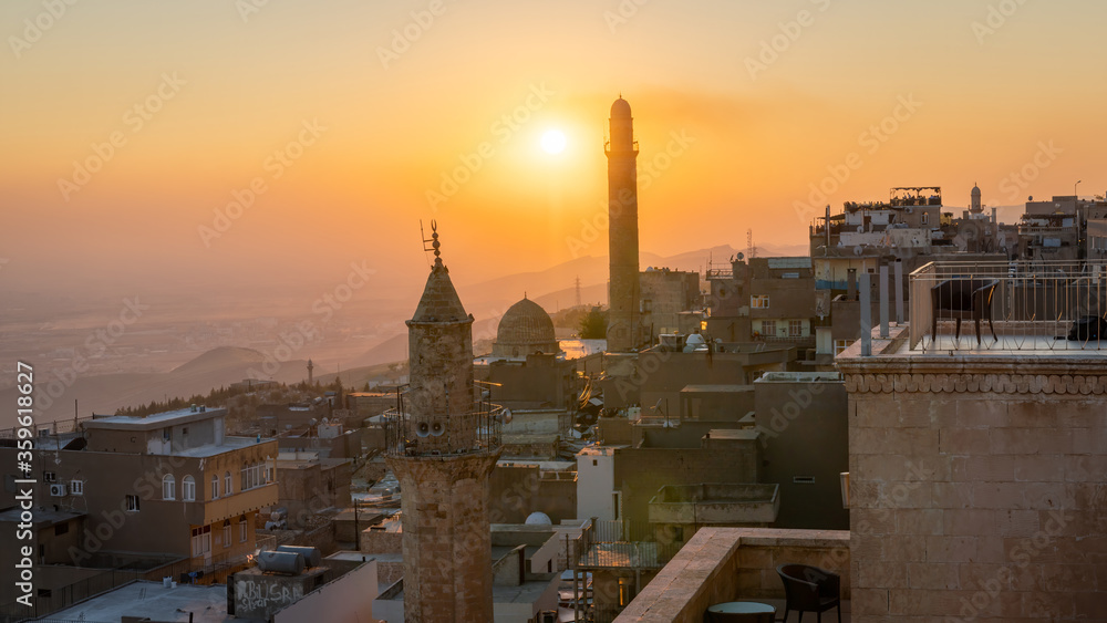 Old city of Mardin cityscape during sunset, Mardin, Turkey