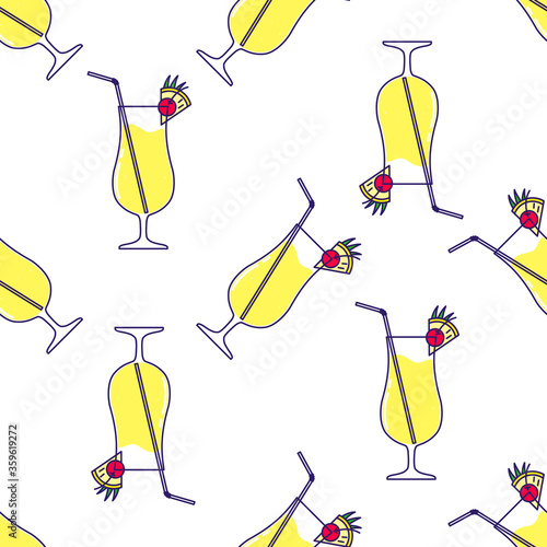Seamless pattern with Alcoholic cocktail - pina colada. Vector illustration