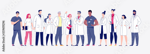 Team of doctors in cartoon style. The concept of the medical team. Doctors, nurses, orderlies - medical staff. Vector. Illustration in flat style.