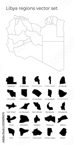 Libya map with shapes of regions. Blank vector map of the country with regions. Borders of the country for your infographic. Vector illustration.