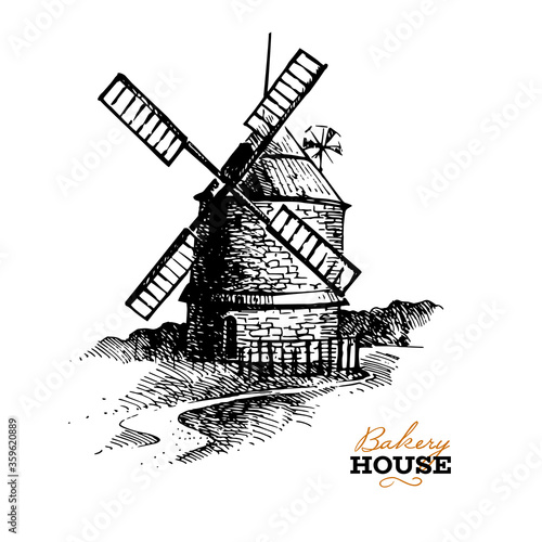 Hand drawn sketch bread background. Vector illustration of natural bakery foods