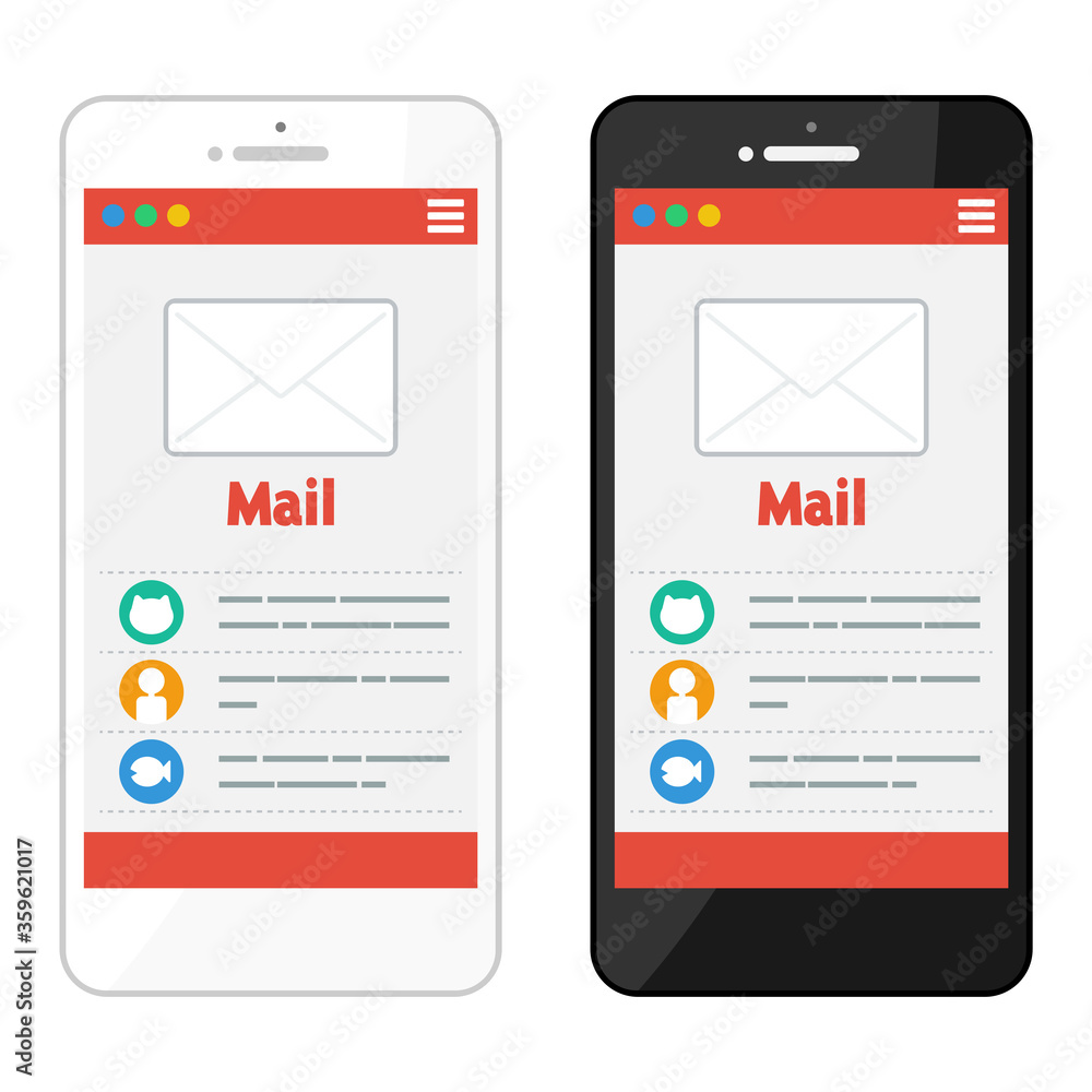 スマホ スマートフォン メール画面 セット イラスト Stock ベクター Adobe Stock