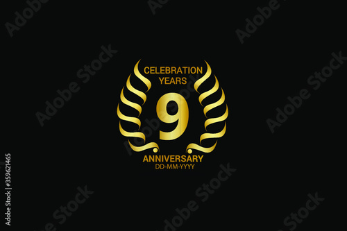 year minimalist logo years, jubilee, greeting card. Birthday invitation. Sign wings Line Gold space vector illustration on black background - Vector