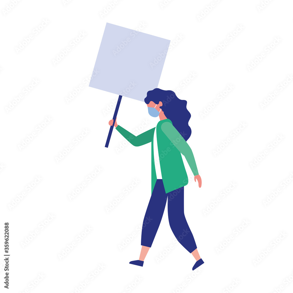 Woman with medical mask and banner board vector design Woman with medical mask and banner board vector design