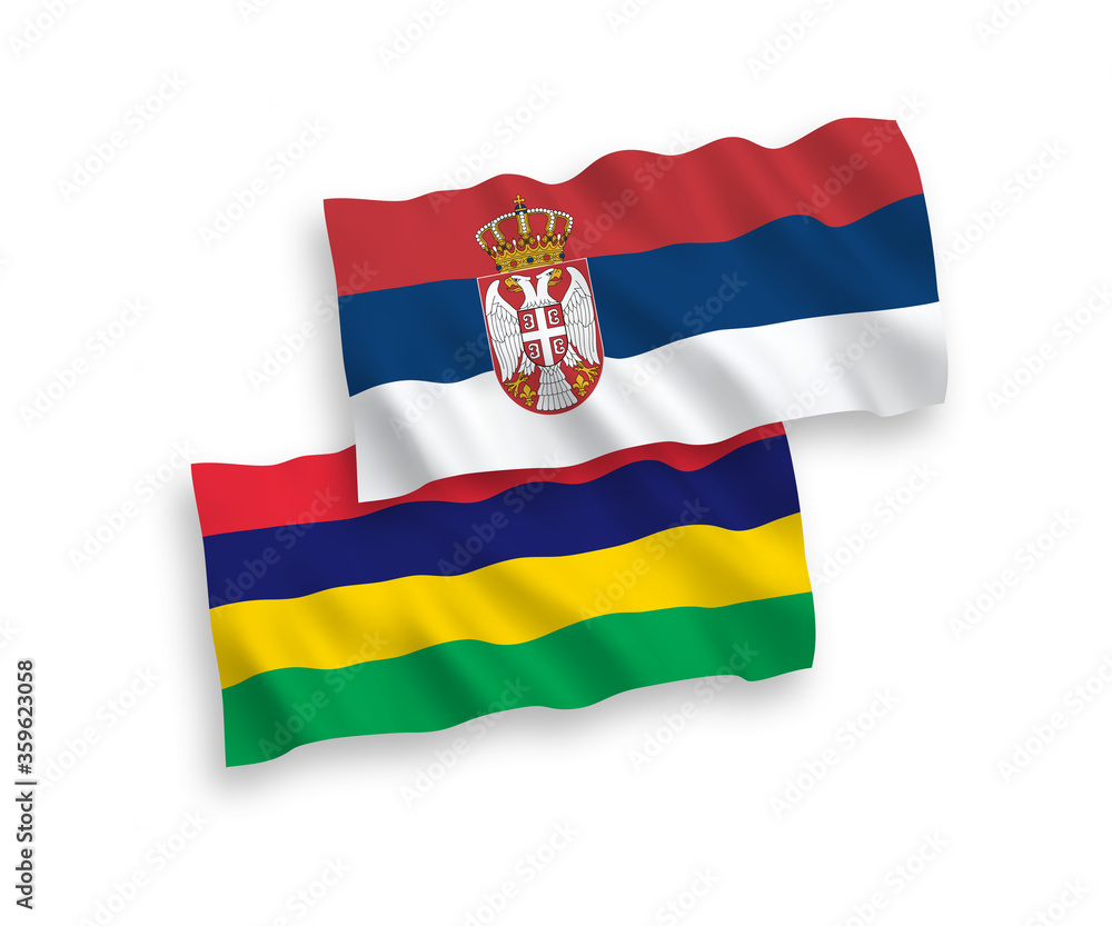 Flags of Mauritius and Serbia on a white background Flags of Mauritius and Serbia on a white background