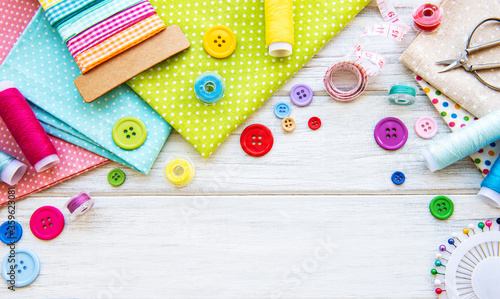 Sewing accessories on a white background