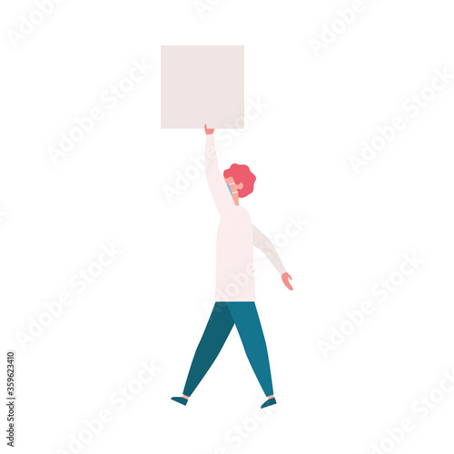 Man with medical mask and banner board vector design