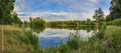 Peaceful scene from lovely small lake near Frankfurt in twillight