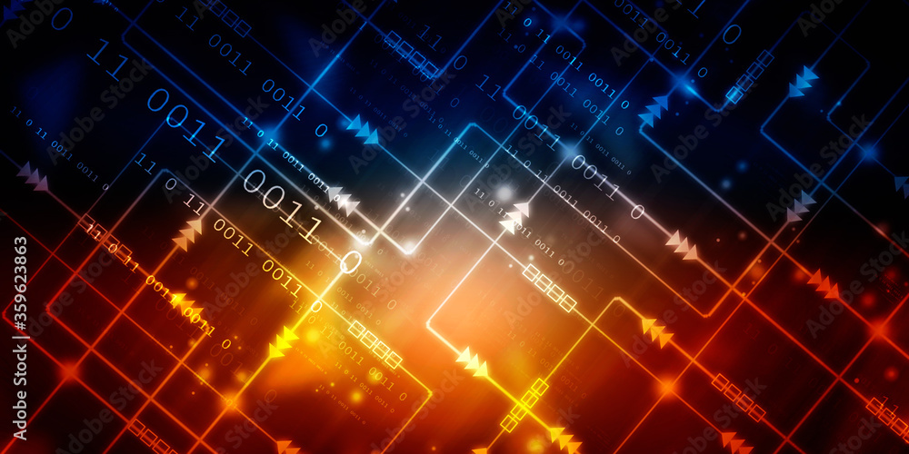 Obraz premium 2d illustration abstract digital binary data on computer screen