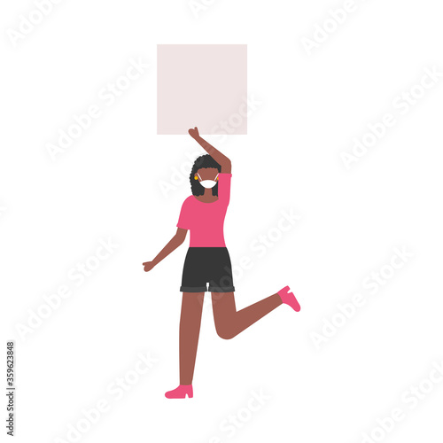 Woman with medical mask and banner board vector design