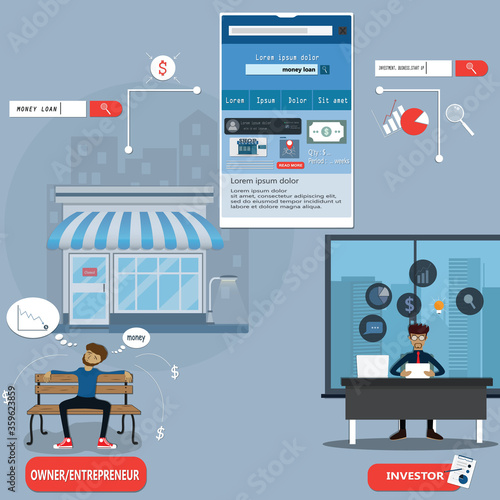 Flat design of mobile application concept, peer to peer money loan - vector