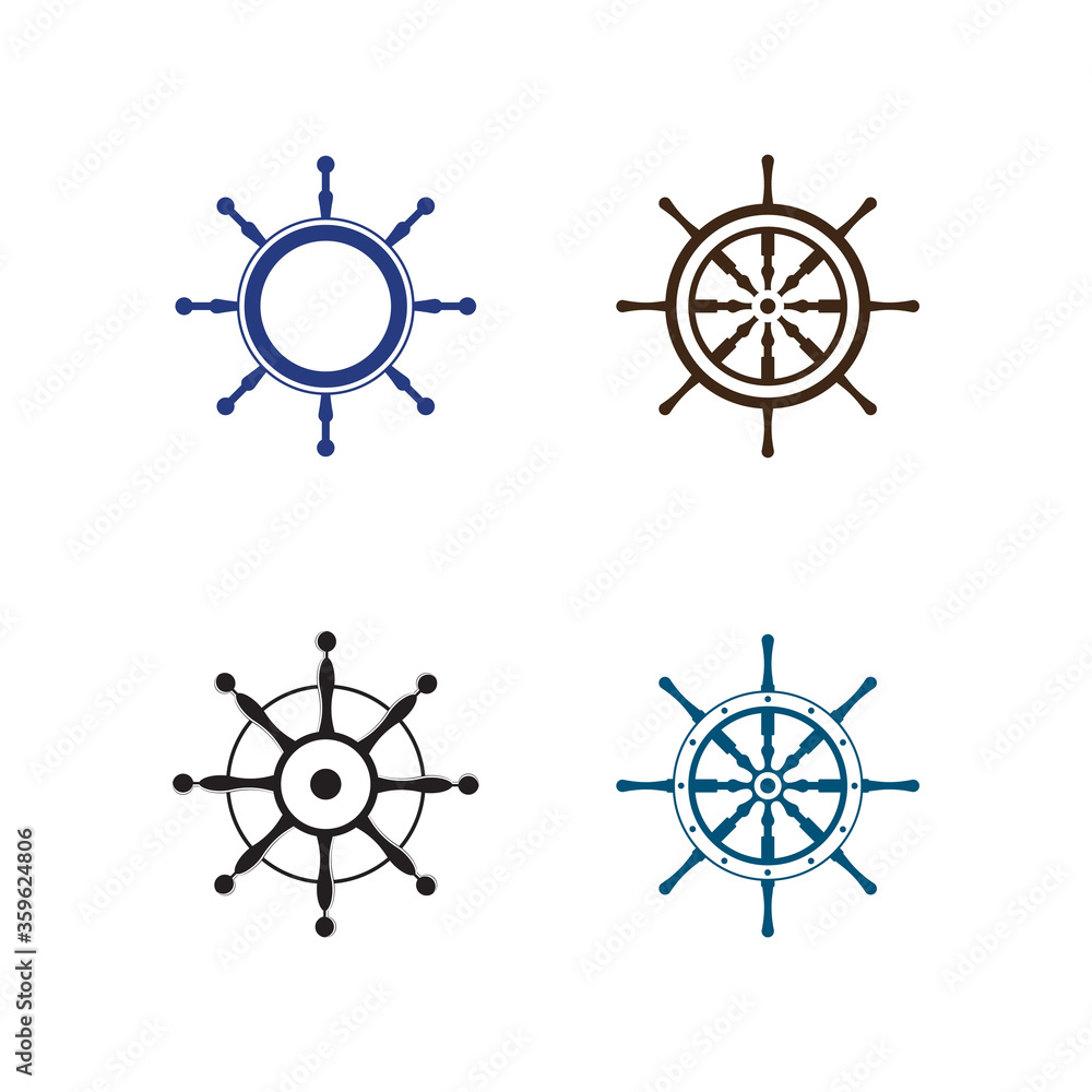 Set of Ship wheel steering symbol vector icon Set of Ship wheel steering symbol vector icon