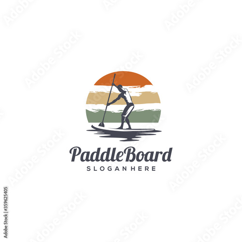 vintage paddle board silhouette logo