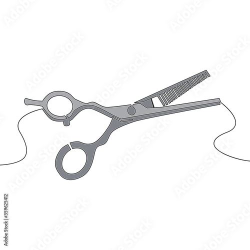 Flat continuous drawing line Hair scissors concept