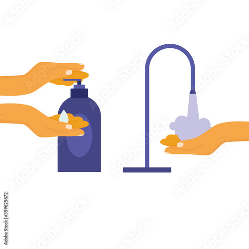 Isolated hands washing and sanitizer bottle vector design