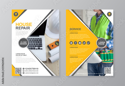 Construction tools cover and back page a4 flyer design template for print
