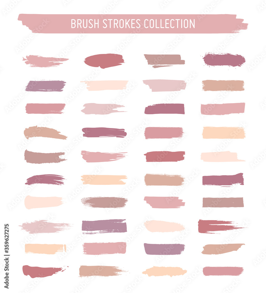 Fototapeta Vector set of hand painted pastel brush strokes for frame, background, palette samples, makeup swatches, text and texture. Paint lines grunge collection. Pink pastel colors. Beauty and cosmetics brush