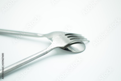 isolated stainless fork and spoon
