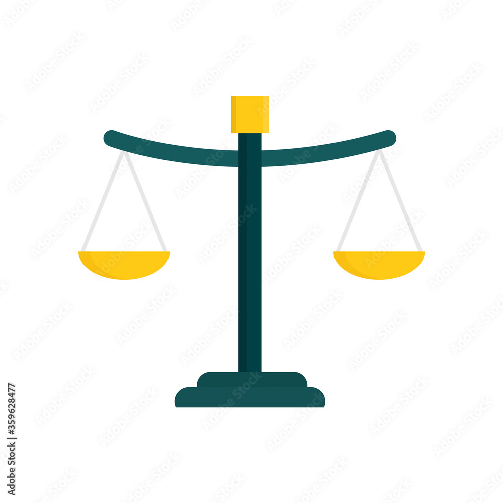 Scales of justice flat, scales icon, vector illustration isolated on white background Scales of justice flat, scales icon, vector illustration isolated on white background