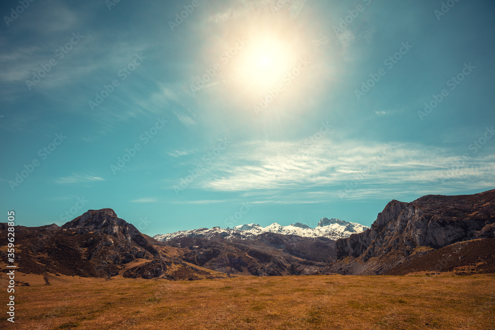 Mountain range, covered with snow. National park Peaks of Europe (Picos de Europa). Cantabria, Spain, Europe