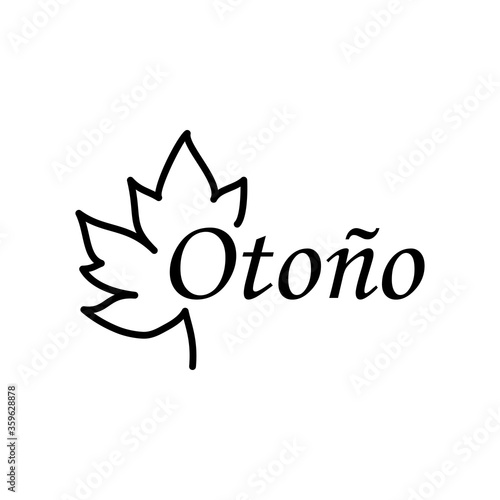 Concepto temporada otoñal. Logotipo con palabra otoño con hoja de arce lineal en color negro