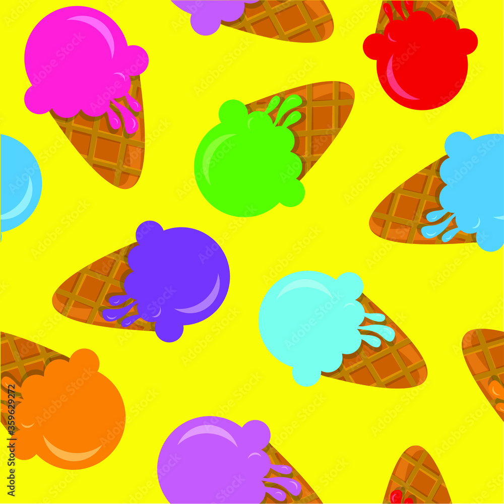 Cute ice creams on white background. Seamless pattern.