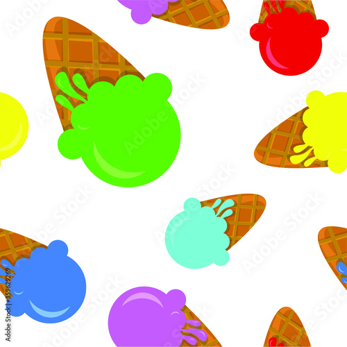 Cute ice creams on white background. Seamless pattern.