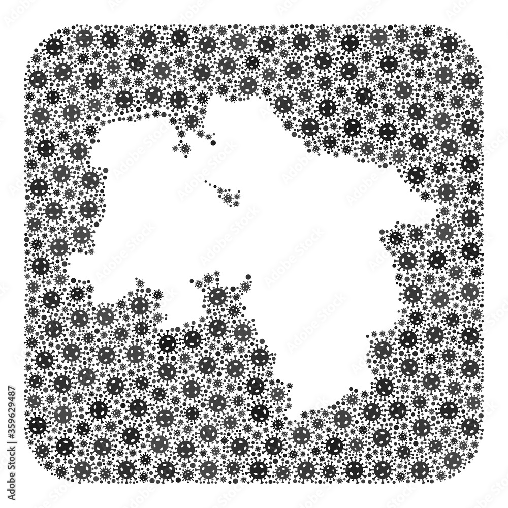 Flu virus map of Lower Saxony State collage composed with rounded square and stencil. Vector map of Lower Saxony State collage of virus items in various sizes and gray shades. Flu virus map of Lower Saxony State collage composed with rounded square and stencil. Vector map of Lower Saxony State collage of virus items in various sizes and gray shades.