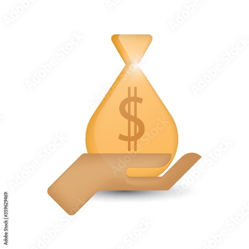 Human hand with money sack bag