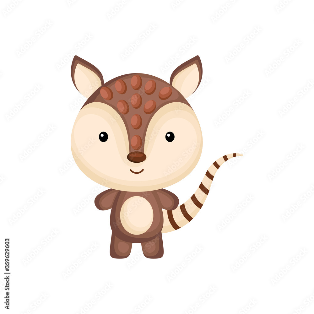 Fototapeta premium Cute funny baby armadillo isolated on white background. Adorable animal character for design of album, scrapbook, card and invitation. Fun zoo. Flat cartoon colorful vector illustration.