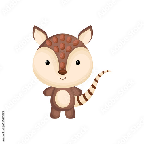 Cute funny baby armadillo isolated on white background. Adorable animal character for design of album  scrapbook  card and invitation. Fun zoo. Flat cartoon colorful vector illustration.