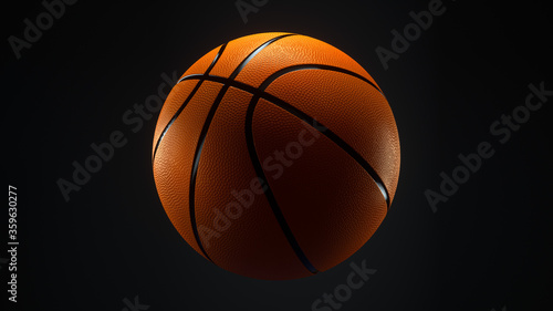 Orange Basketball with black Metallic Line Design on dark Background. Futuristic sports concept. Close-up isolated sphere ball with dots. View front. 3D rendering © MIKHAIL